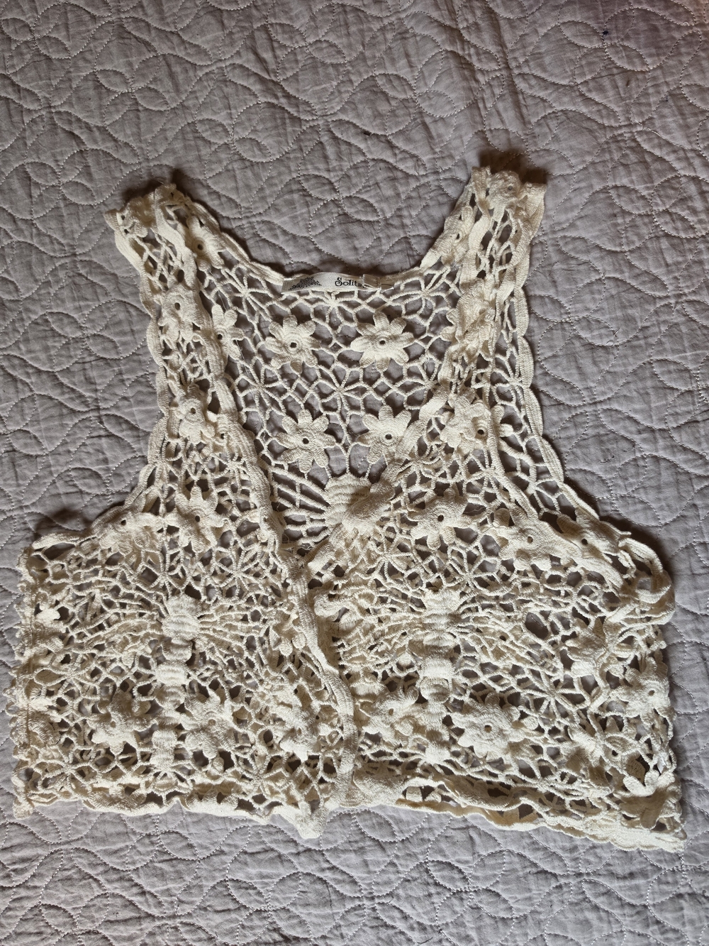 Solitaire Cream Floral Crochet Lace Vest Boho Festival Size L